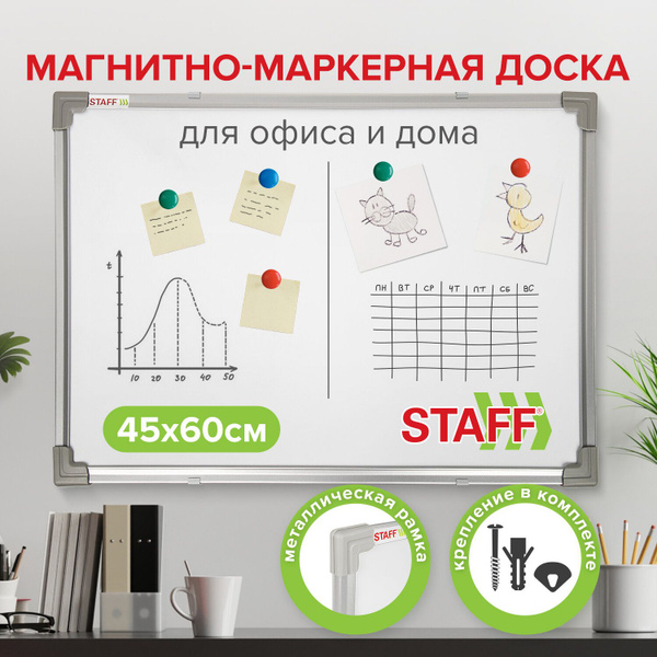 Доска демонстрационная магнитно-маркерная на стену для офиса и дома ...