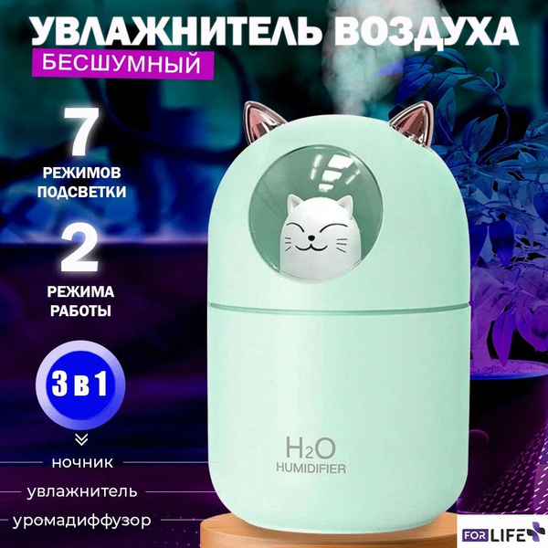 Увлажнитель воздуха котик / Ультразвуковой увлажнитель / Ночник ...