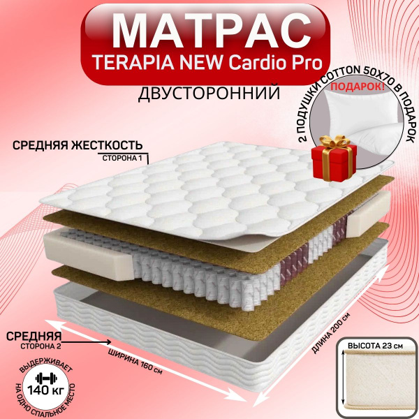 Матрас Мир Матрасов TERAPIA NEW CARDIO PRO, Независимые пружины, 160 ...