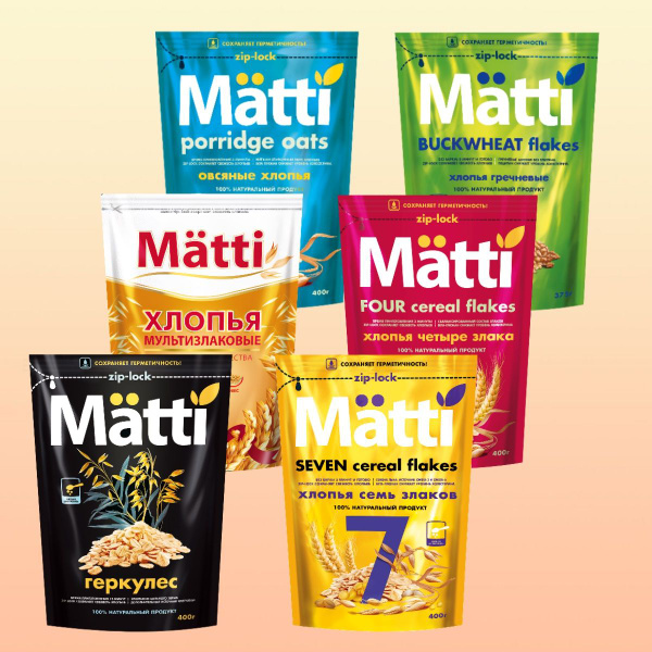 Набор Хлопьев Matti (Овсяные, 7 злаков, 4 злака, Гречневые, Геркулес из ...