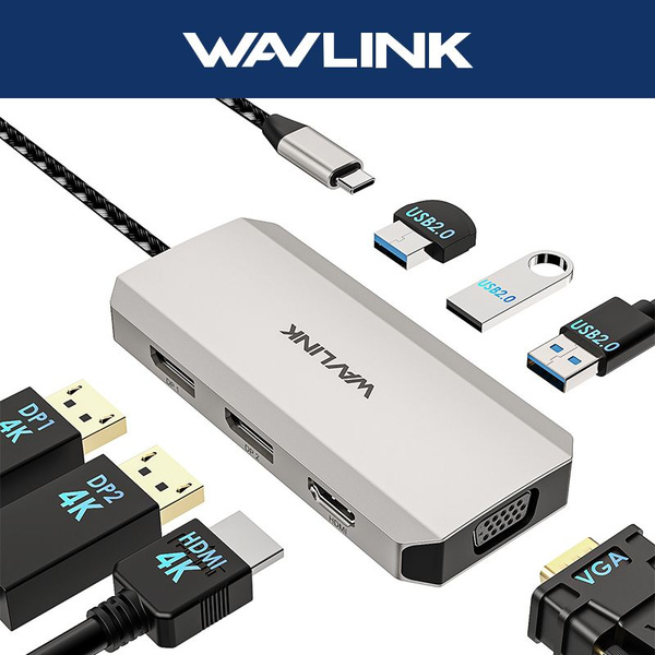 WAVLINK Док-станция для ноутбука 7-В-1 многопортовый адаптер с двумя ...