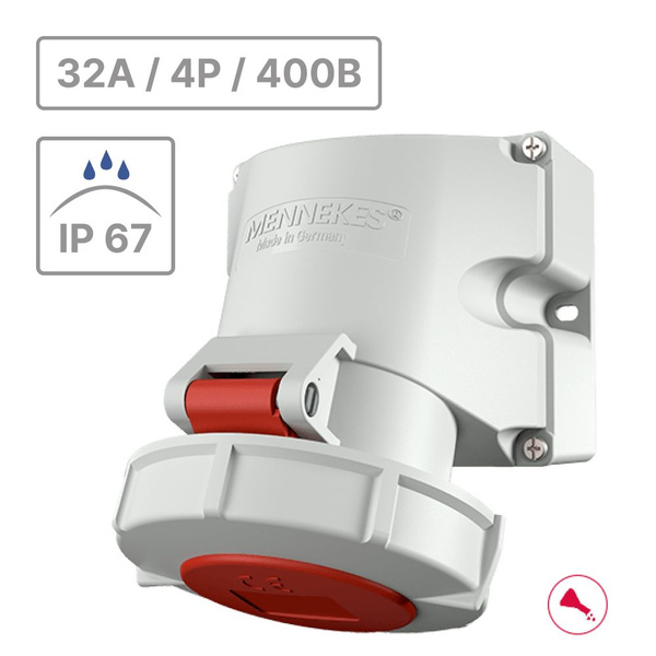 Розетка настенная уличная с крышкой 32А 4P 400V Mennekes CEE, IP67 ...