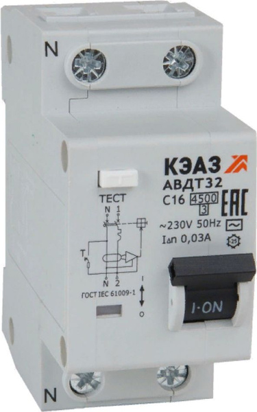 Дифференциальный автомат КЭАЗ АВДТ32-22C16-AC-УХЛ4 с защитой от ...