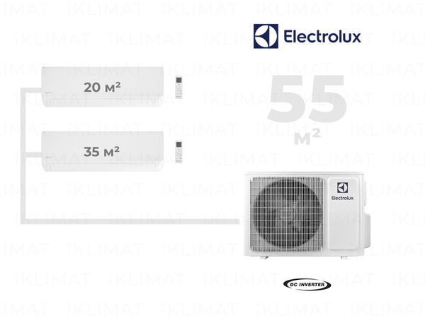 Инверторная мульти сплит-система Electrolux на 2 комнаты (20 м2 + 35 м2 ...