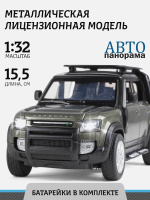 Машинка металлическая Автопанорама, коллекционная модель Land Rover Defender 110, Range Rover, 1:32, свет, звук, открываются двери, капот, багажник, свободный ход колес. АВТОпанорама