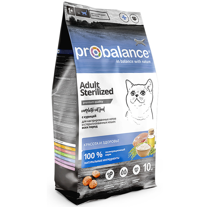 Корм сухой Probalance Sterilized для стерилизованных кошек и кастрированных  котов, с курицей, 10 кг - купить с доставкой по выгодным ценам в  интернет-магазине OZON (1074354011)