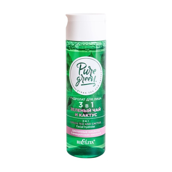Белита PURE GREEN Гидролат для лица 3 в 1 "Зеленый чай и кактус", 115мл ...