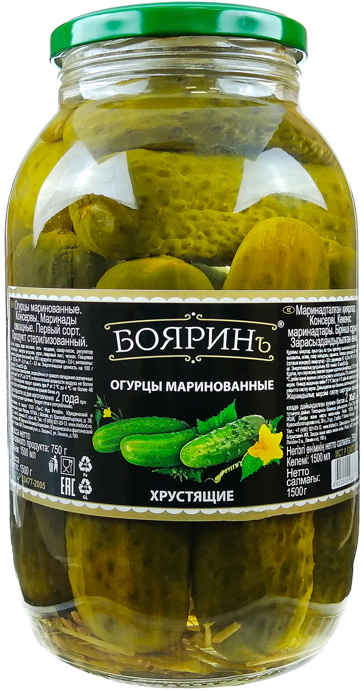 Огурцы Бояринъ маринованные хрустящие, 1500 мл - купить с доставкой по ...