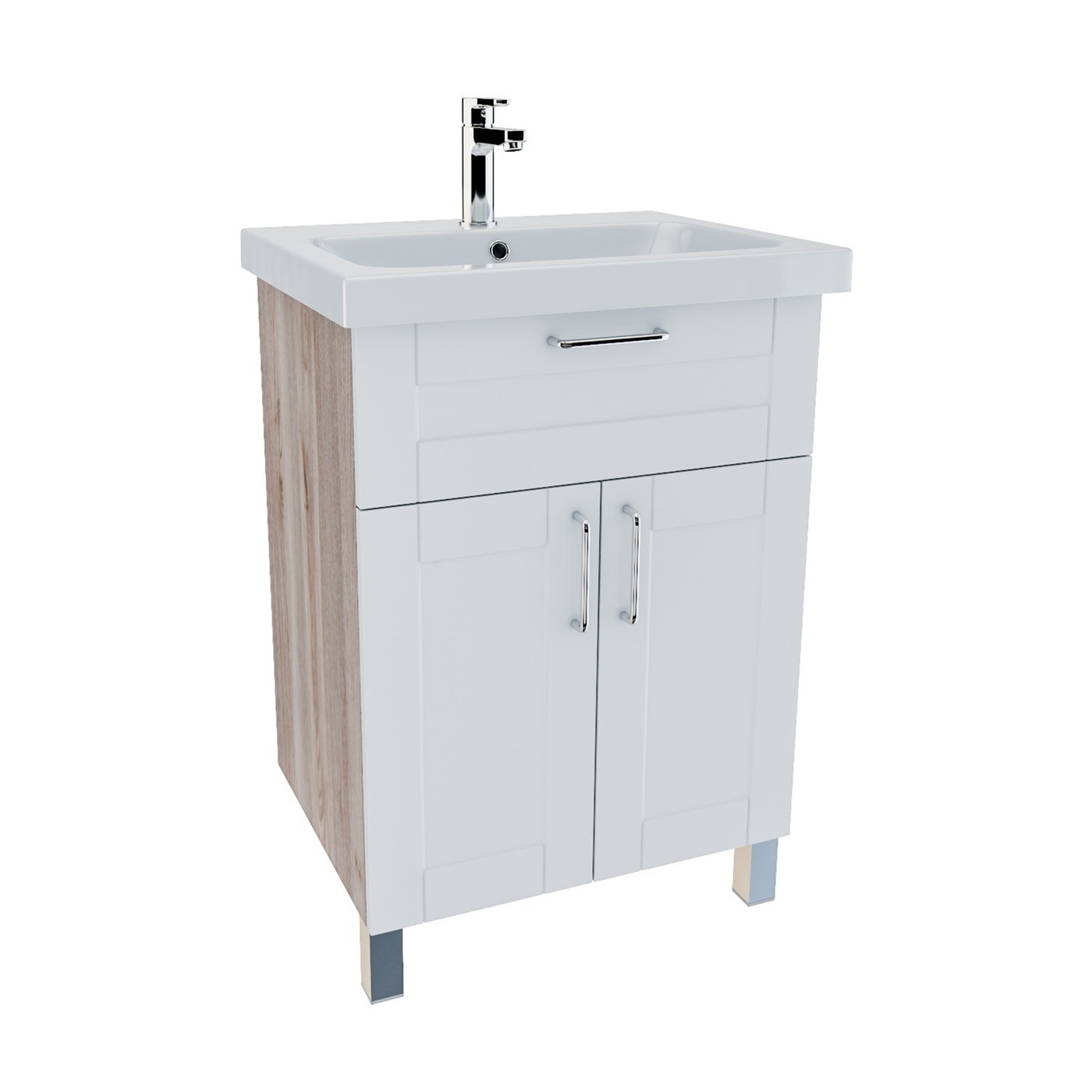 Фото товара на маркетплейсе ozon Тумба напольная без умывальника, 60 см, белая/под дерево, New Sena, IDDIS, NSE60W2i95