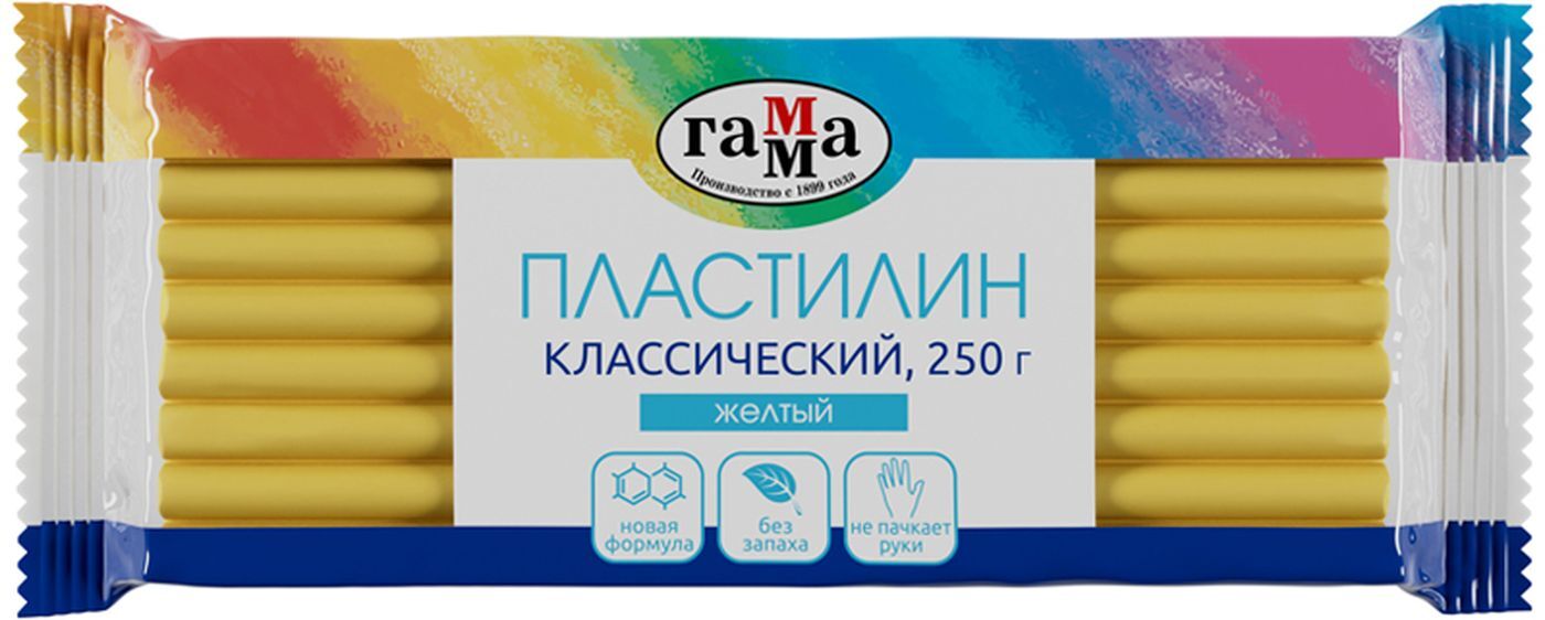 Пластилин для лепки и моделирования Гамма "Классический", желтый, 250г