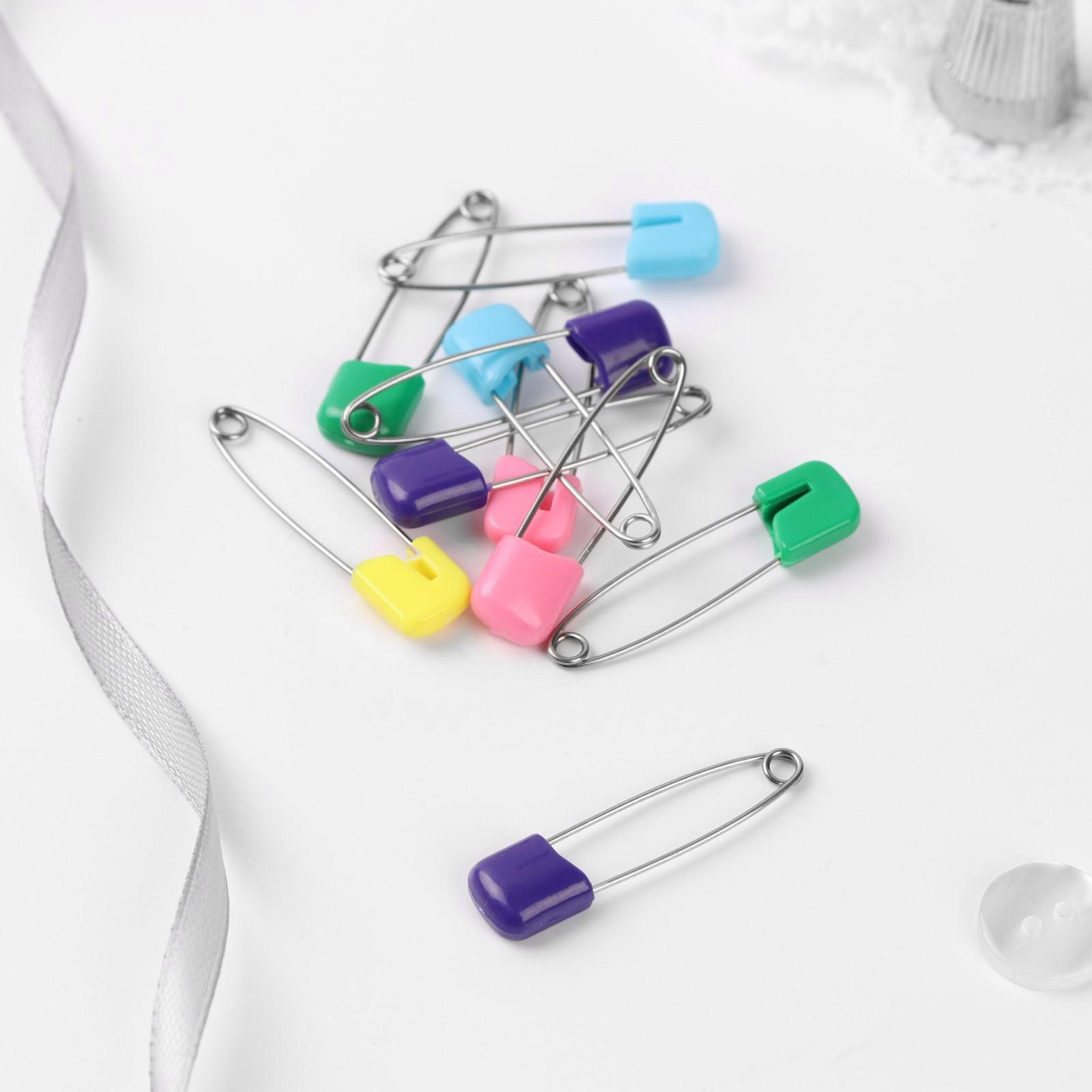 Булавки английские цветные безопасные (с пластиковым колпачком), 38 мм ...