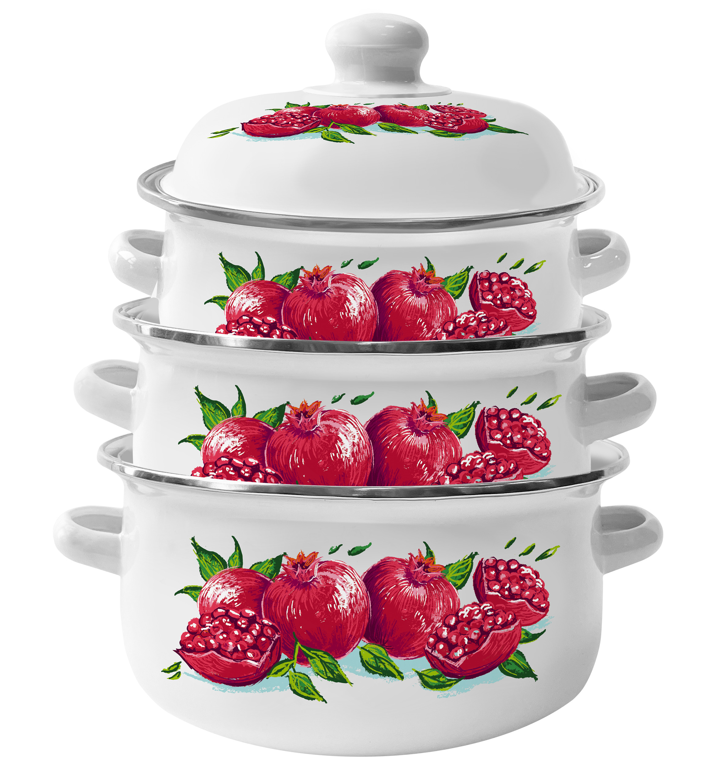 Набор кастрюль, Кастрюля, Эмалированная сталь, 1,7 л, 2,5 л, 1,2 л ...