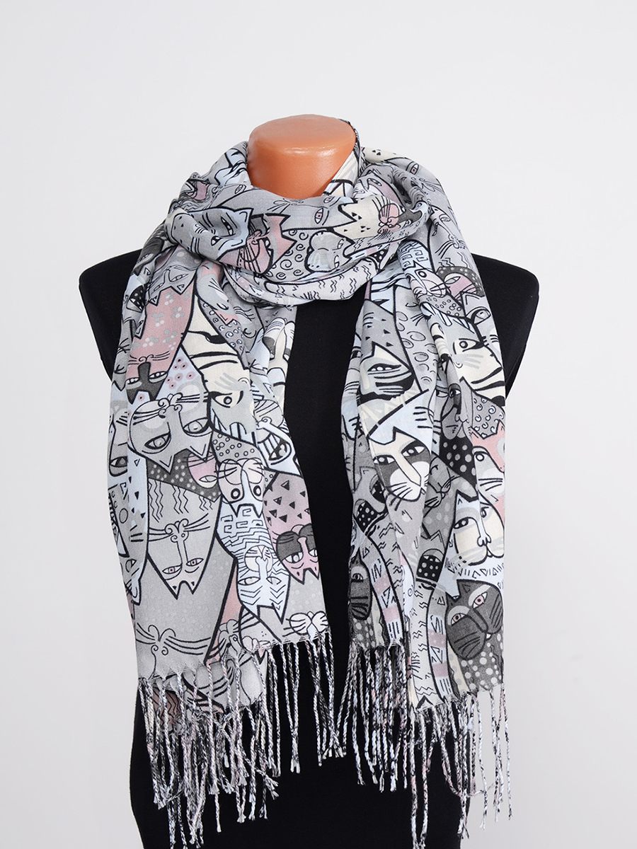 палантин с кошачьим принтом. платки и шарфы с кошками. шарф кашемировый с котами. палантин с кошками. кашемировый палантин с котами.