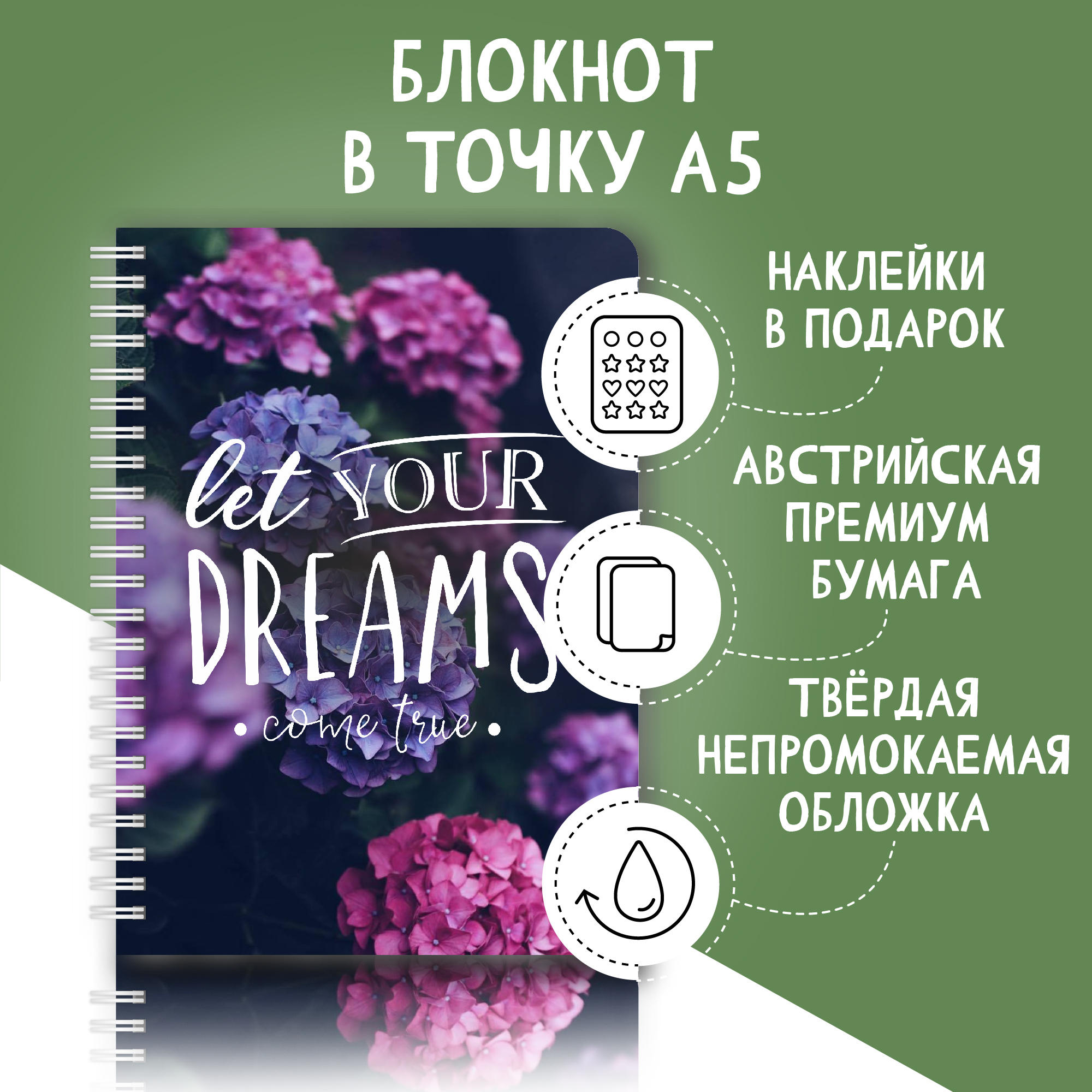 БлокнотвточкуRemarklee"Letyourdreams"форматА5,83листа(bulletjournalпланирование,планинг,ежедневник,еженедельник)