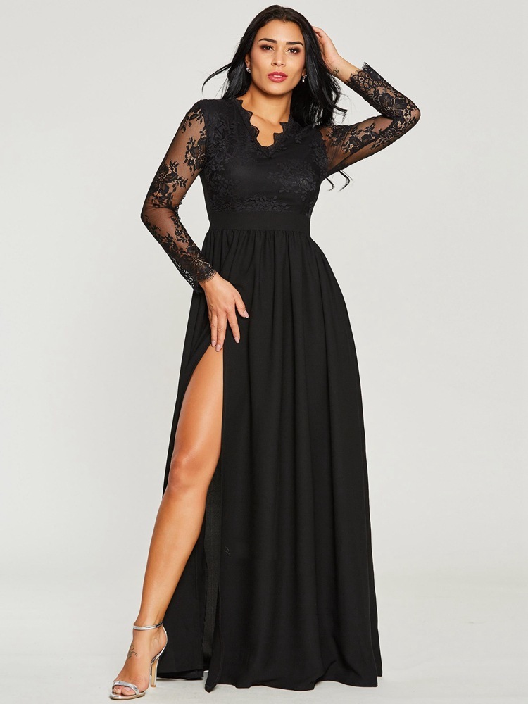 Черное вечернее платье с длинным рукавом