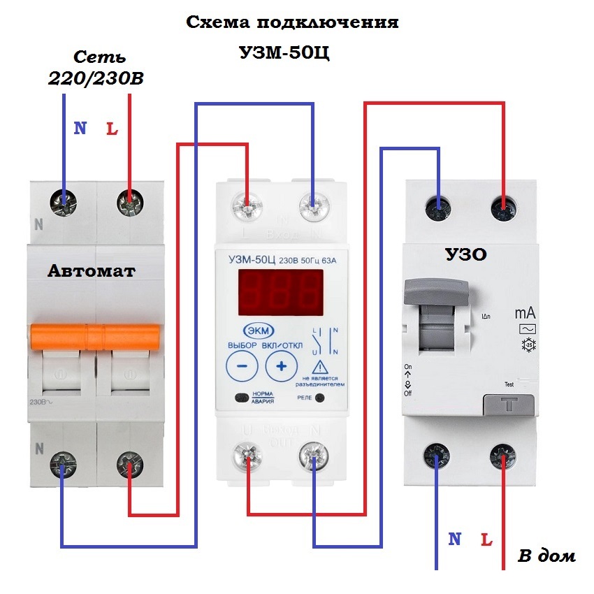 Как подключить реле напряжения и узо схема