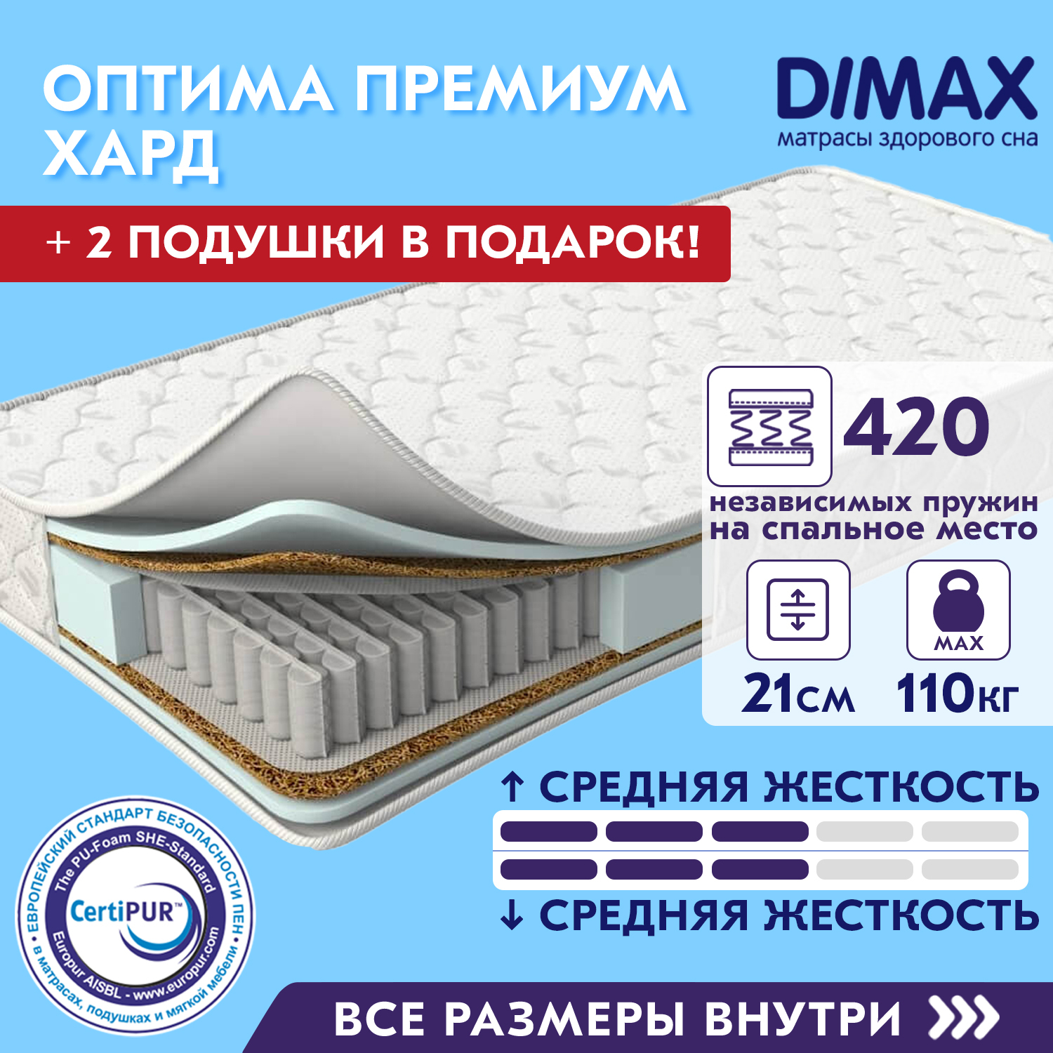 Матрас Dimax Оптима премиум Хард