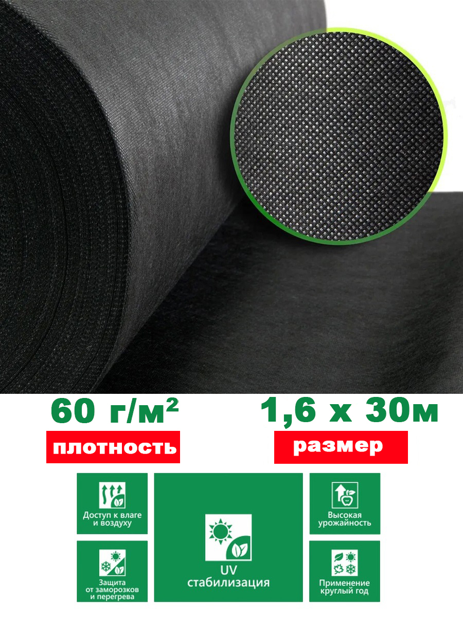 HappyHomeАгротканьотсорняковСпанбонд,1.6x30м,60г-кв.м,1шт