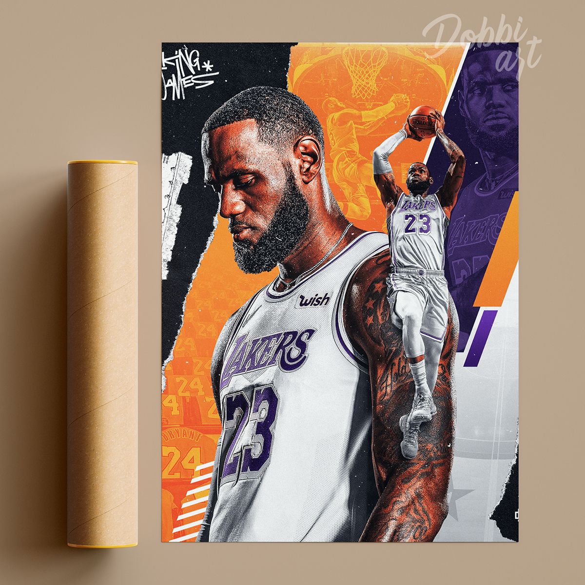 Js 20# Nba Lakers No.23 James Wallpaper Decorative Stickers Self-adhesive  Basketball Star Posters 45*30cm