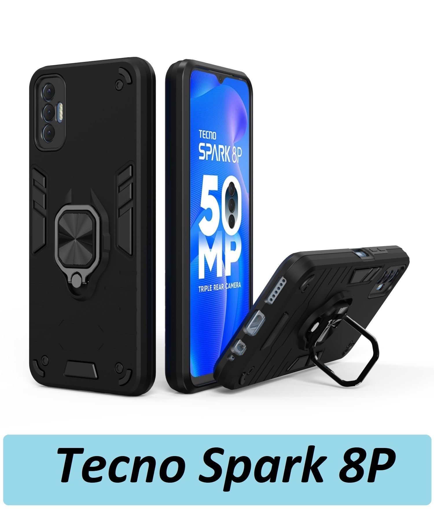 GoodChoice/Чехол противоударный для смартфона Tecno Spark 8P (Техно Спарк  8П) , с кольцом-держателем, трансформирующемся в подставку, черный - купить  с доставкой по выгодным ценам в интернет-магазине OZON (693137243)