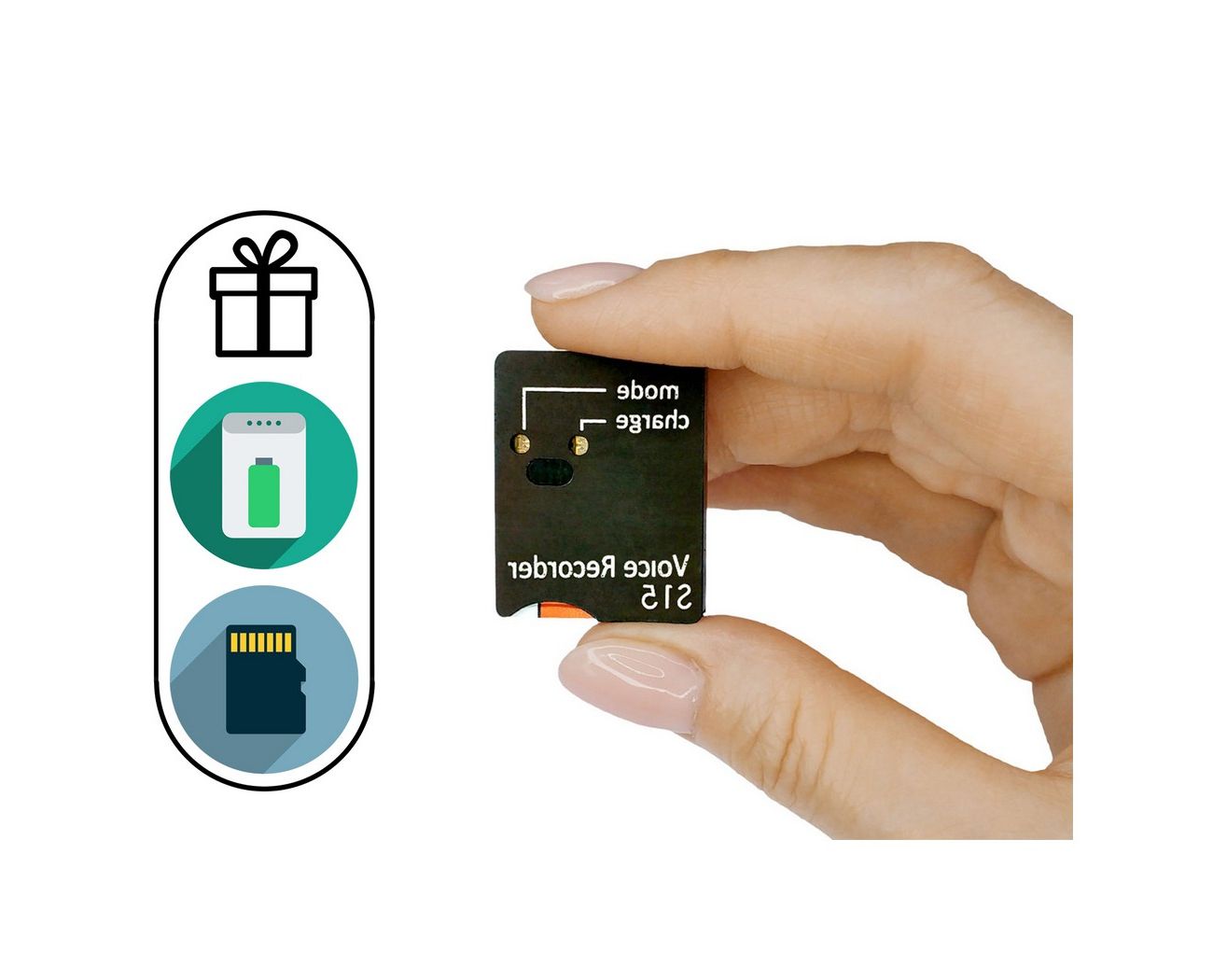 ДиктофонсфункциейVOXсактивациейголосомСорока15.3(MicroSD)(N6930EU)+ПОДАРКИ(SDкарта32ГБиPowerbank)(VOX,циклическаязапись,карта32Гб,записьдо83часов,тонкий5.3мм)