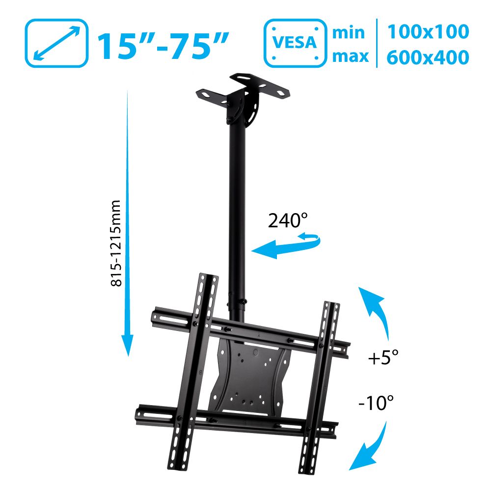 Кронштейн для телевизора потолочный Kromax COBRA-4 / до 75 дюймов / наклонно-поворотное крепление для тв