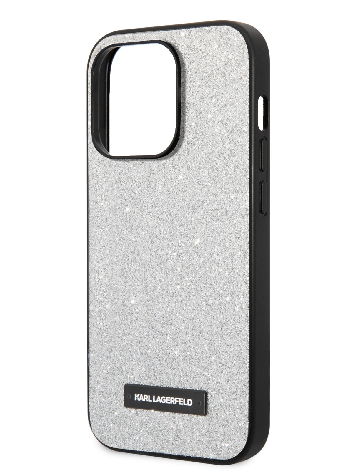 Чехол Karl Lagerfeld Solid Glitter накладка на Apple iPhone 14 Pro Max / на  Айфон 14 Про Макс / защитный кейс с блестками с силиконовым бампером Plaque  logo, серебристый - купить с