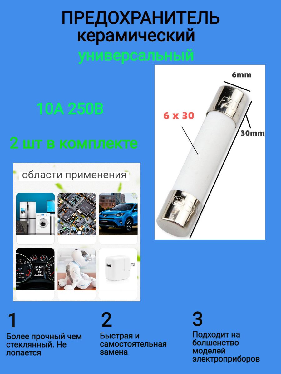 Предохранитель для СВЧ 10А 250В 2 шт - купить с доставкой по выгодным ценам  в интернет-магазине OZON (748679306)