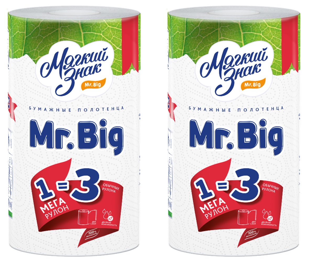 МЯГКИЙ ЗНАК Полотенца бумажные двухслойные Mr.BIG, 2 х 1 рул.