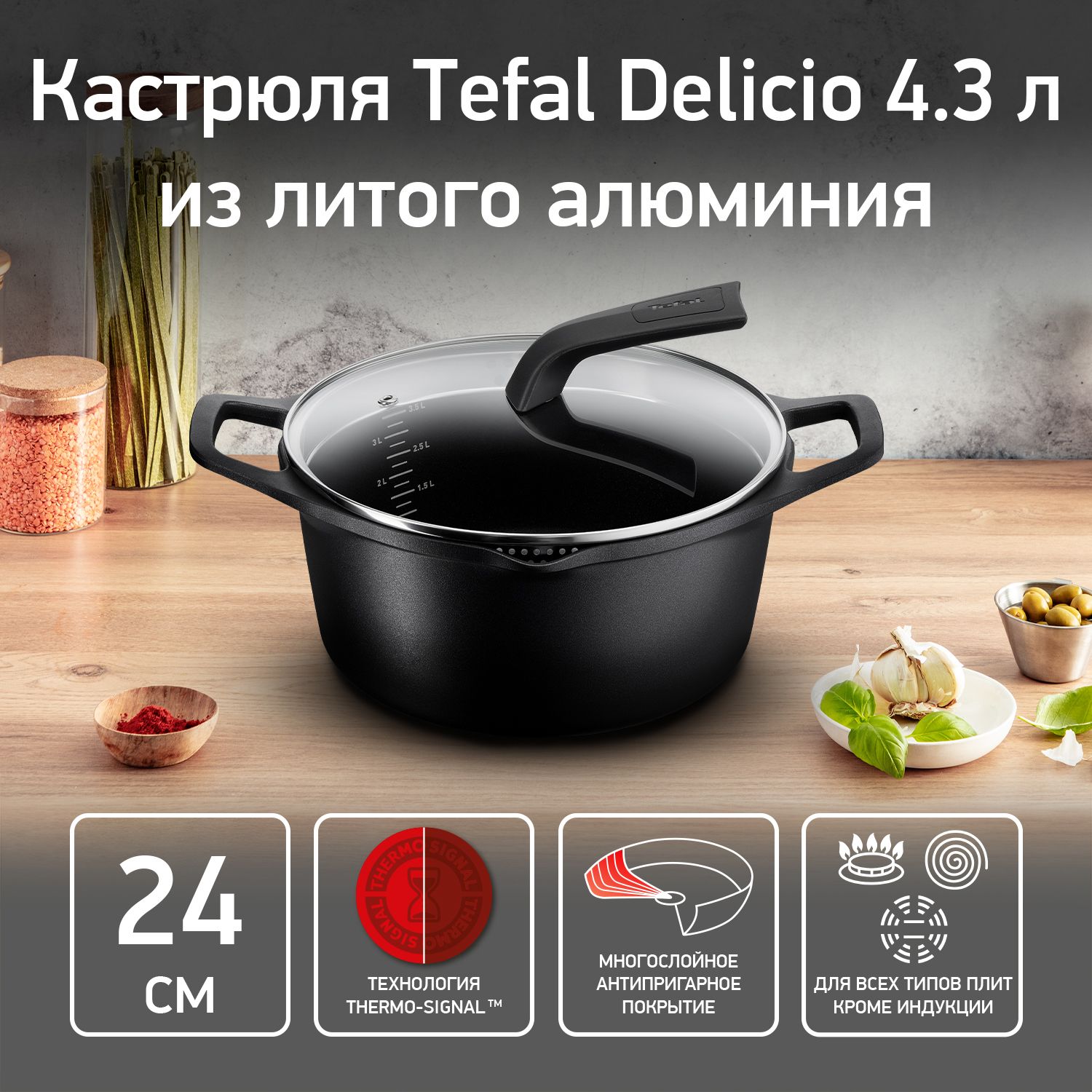 Tefal Кастрюля Delicio, Алюминий, 4,3 л