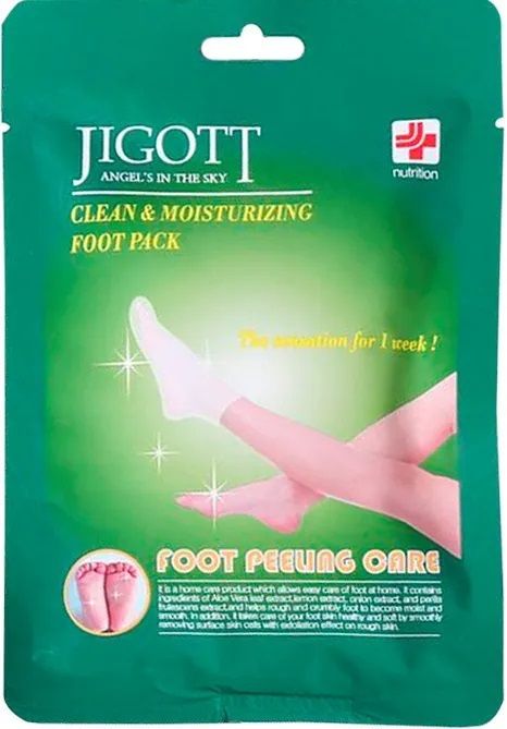 JIGOTT Маска-носочки для ног отшелушивающая увлажняющая JIGOTT CLEAN&MOISTURIZING FOOT PACK