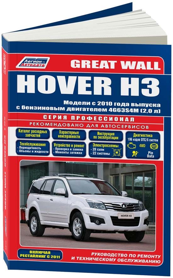 Great Wall HOVER H3 с 2010, рестайлинг 2011 бензин 4G63S4M (2,0). Серия Профессионал Книга, руководство по ремонту. Каталог запчастей. Характерные неисправности. Техобслуживание