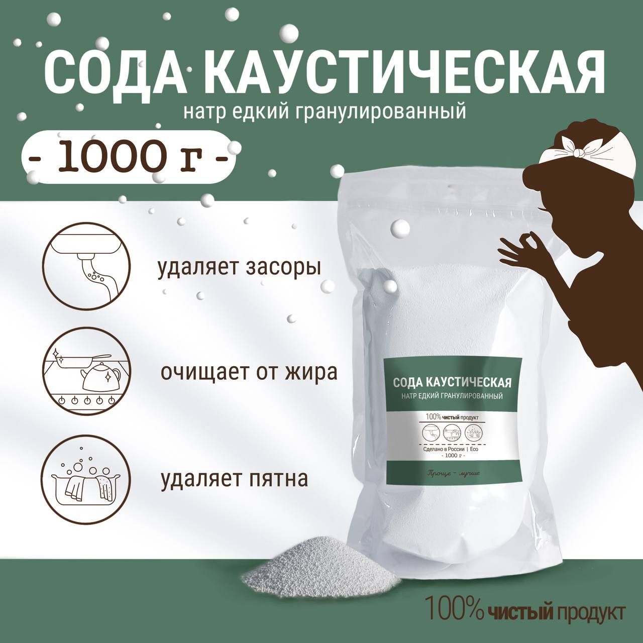 Каустическая сода (натр едкий гранулированный) 1000 г - купить с доставкой  по выгодным ценам в интернет-магазине OZON (1141882310)