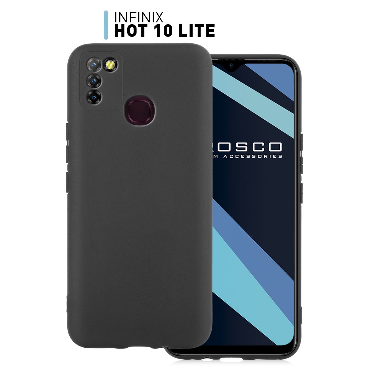 Чехол-накладка ROSCO для Infinix HOT 10 Lite (Инфиникс Хот 10 Лайт), тонкая  полимерная из качественного силикона с матовым покрытием и бортиком  (защитой) вокруг модуля камер, черная - купить с доставкой по выгодным