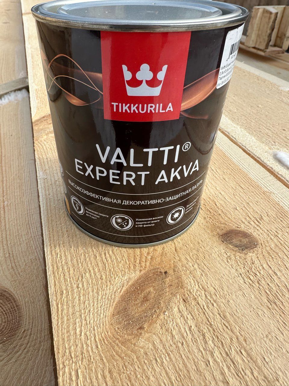 TIKKURILA Valtti Expert Akva СОСНА / RAL 5050 (0,9 л), высокоэффективная  декоративно-защитная ЛАЗУРЬ (лак + пропитка) с воском для защиты и отделки  ...