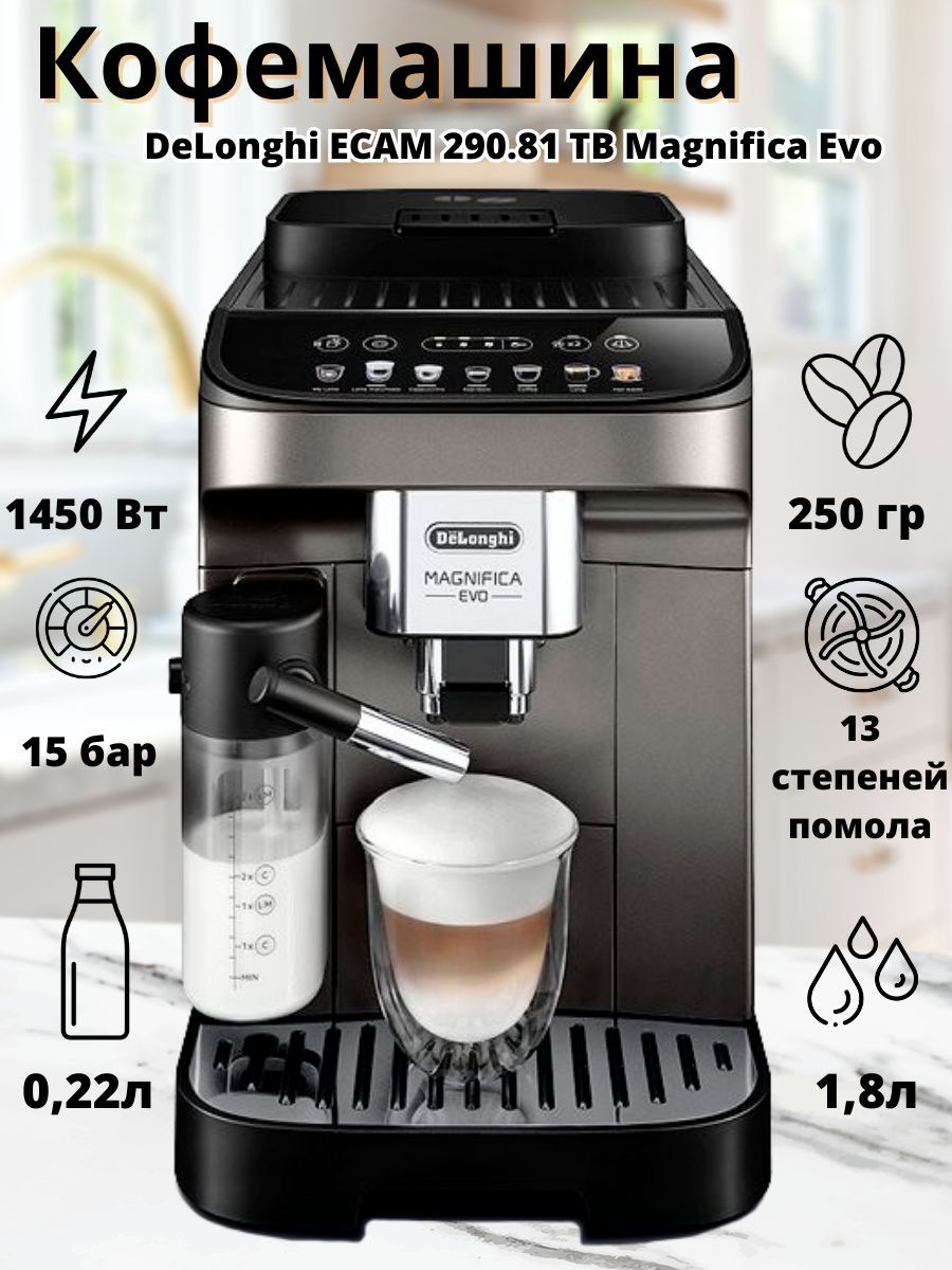 Автоматическая кофемашина DeLonghi Magnifica EVO ECAM 290, черный,  темно-коричневый купить по выгодной цене в интернет-магазине OZON  (911652280)