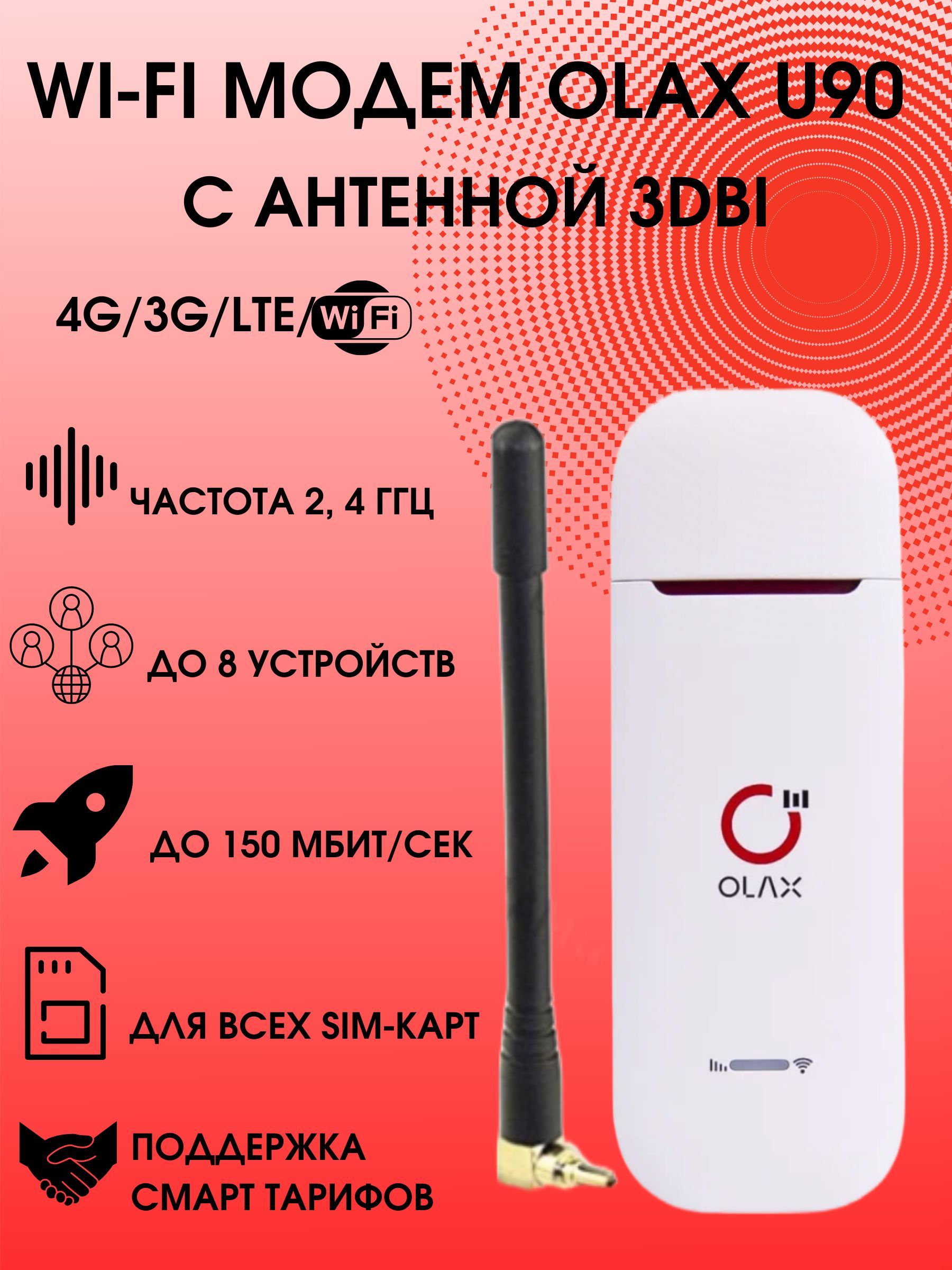 4G/LTE WI FI модем OLAX U90 с усиливающей антенной 3Дцб