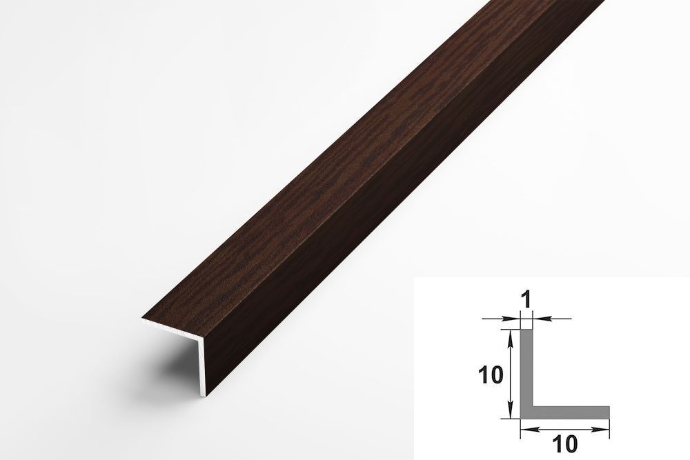 Уголок алюминиевый 10x10 мм, длина 2,7 м, профиль угловой внешний Лука УП 01-27, декор Дуб венге 095