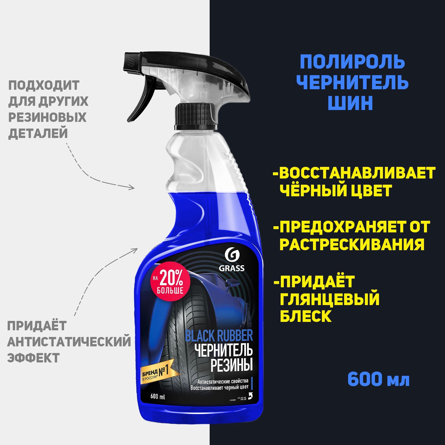 Полироль - чернитель шин Grass "Black rubber, 600 мл