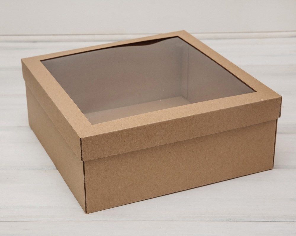 Коробка для венка с прозрачным окошком 30х30х12 см крафт