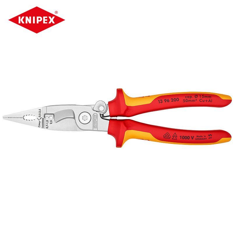 КлещидляэлектромонтажаKNIPEX1396200,испытанныеVDE,соткрывающейсяпружиной,изолированные,длярезки,обжимаиснятияизоляции