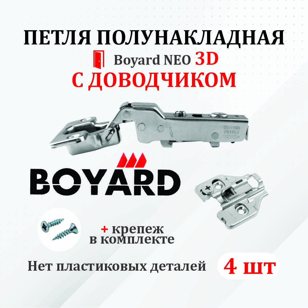 ПетлямебельнаядляПОЛУНАКЛАДНЫХдверейBoyardNEO3Dсдоводчиком4шт.