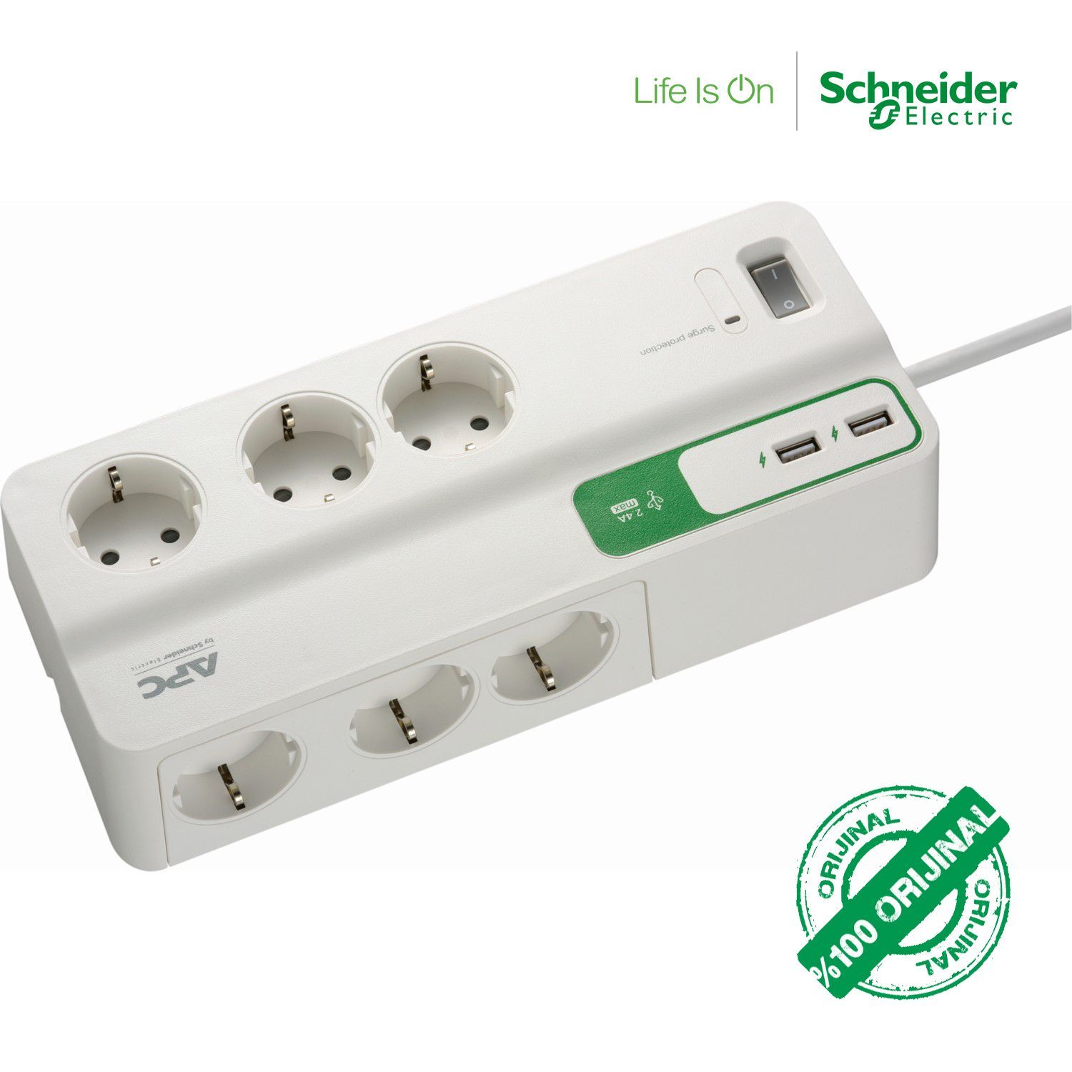 SchneiderElectricРозеткаСЗащитойОтТокаApc6S+2UsbДляБыстройЗарядкиPm6u-Gr