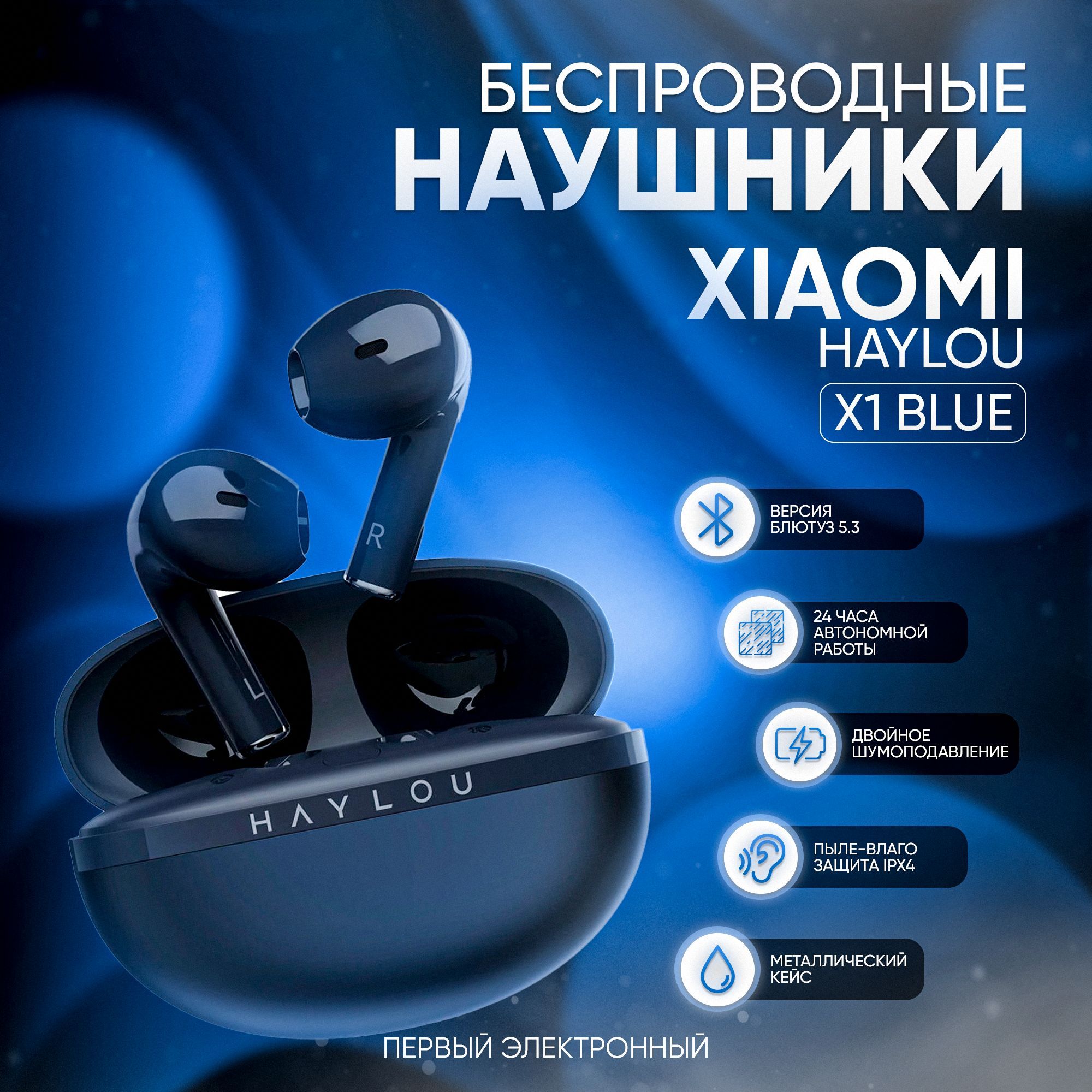 Беспроводные наушники Xiaomi Haylou X1 c двойным шумоподавлением, синие