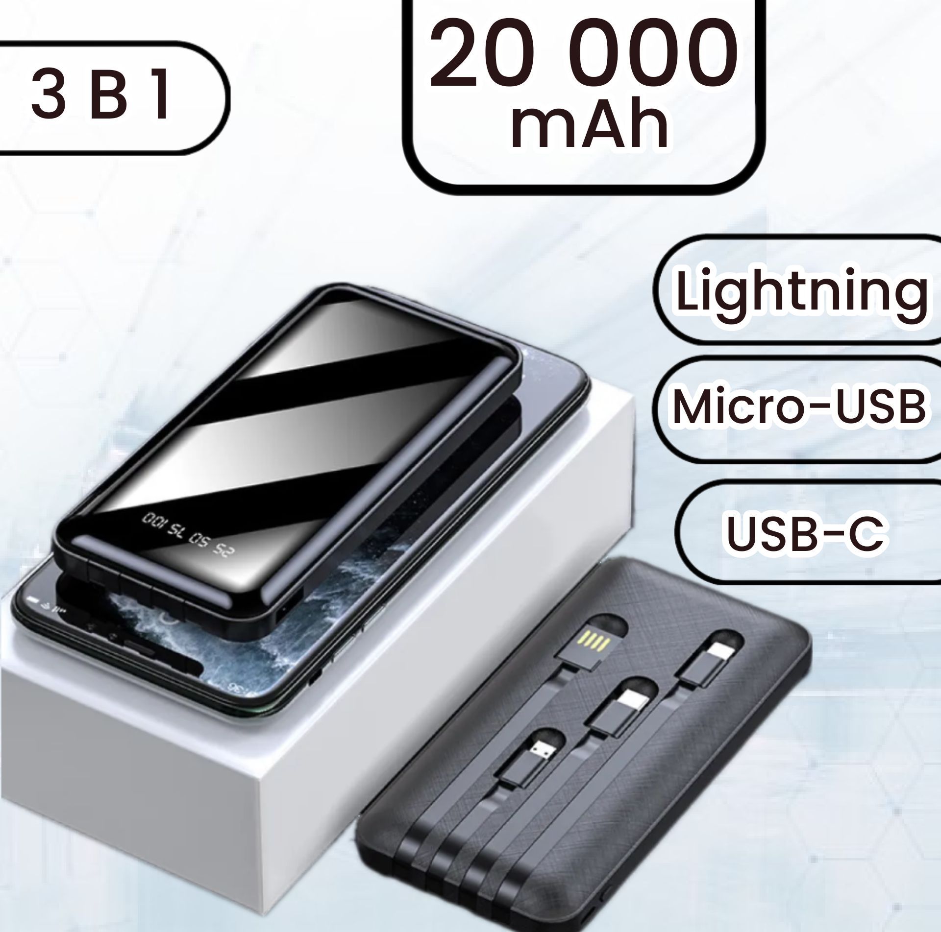 Повербанк 20000mah , Powerbank c 4 выходами, Внешний аккумулятор 20000mah