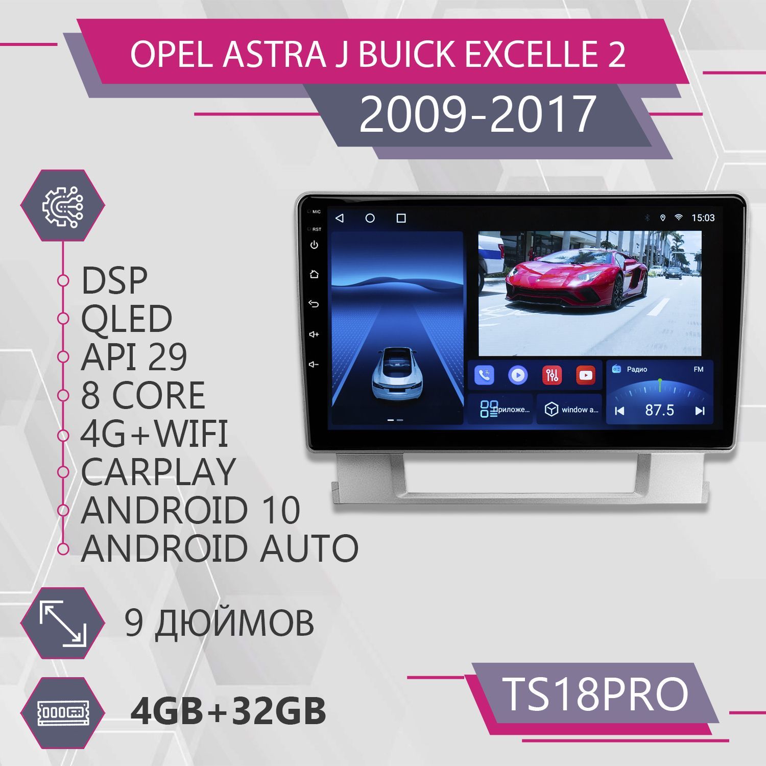 Штатная магнитола TS18Pro/4+32GB/ Opel Astra J/ Опель Астра Джей/ Опель  Астра Джи/ Buick Excelle 2/ Бьюик Эксель 2/ магнитола Android 10/2din/  головное устройство/ мультимедиа/2 DIN - купить в интернет-магазине OZON с  доставкой