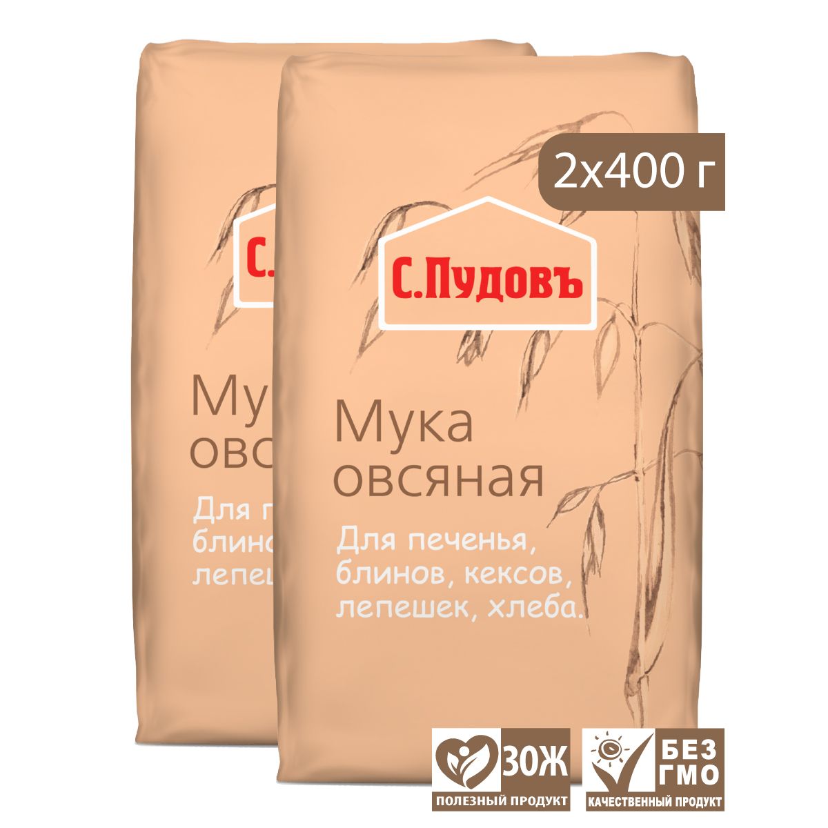 Овсяная мука С.Пудовъ, 2 шт по 400 г