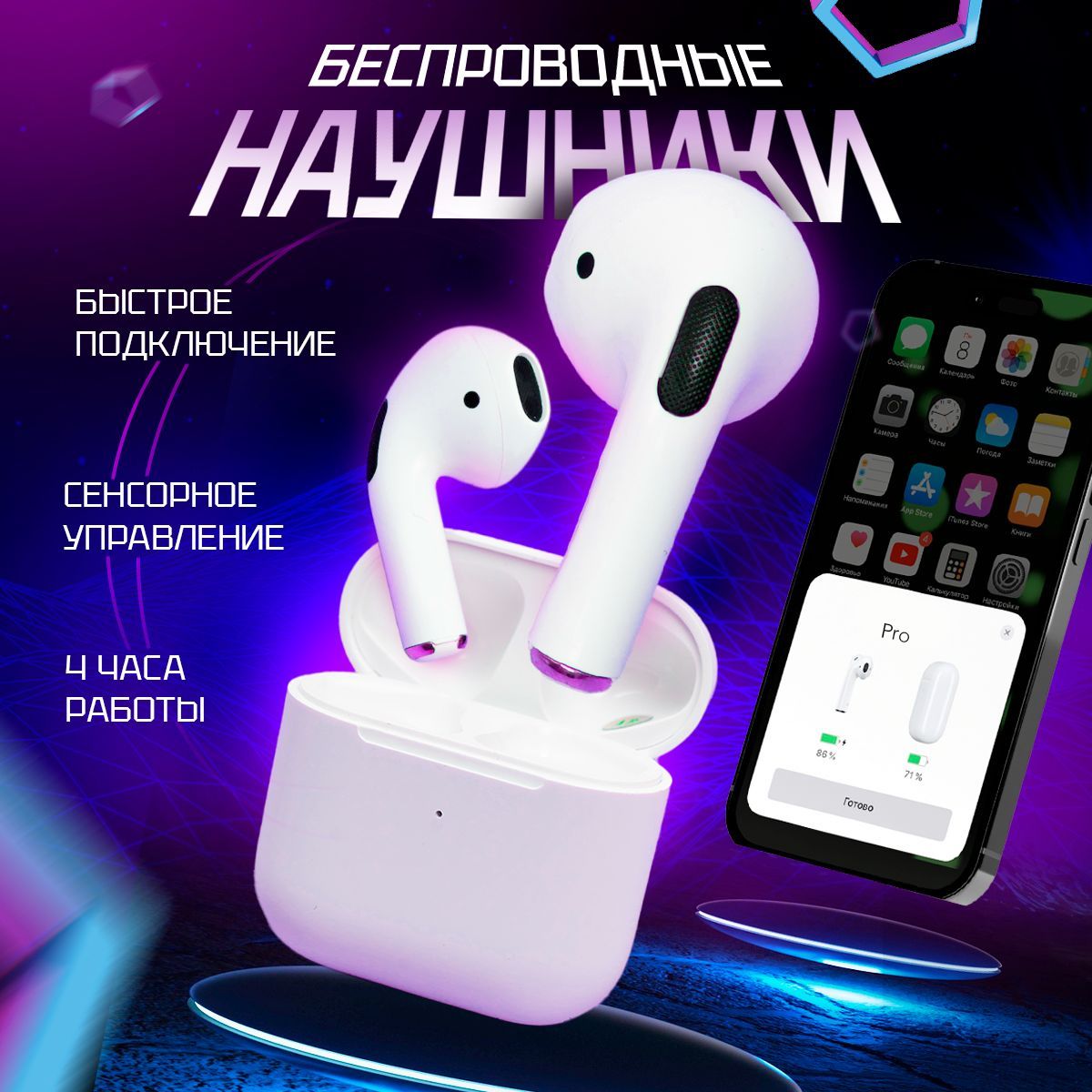 Беспроводные наушники Pro/ TWS наушники cенсорное управление, для iPhone,  Android