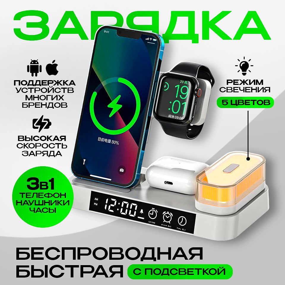 Беспроводное зарядное устройство Зарядка 4в1, 30 Вт, USB Type-C, Power  Delivery, Quick Charge - купить по выгодной цене в интернет-магазине OZON  (917131521)