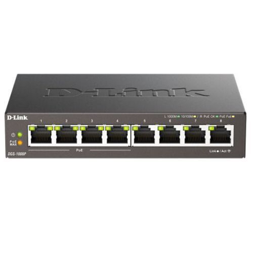 D-Link Коммутатор DGS-1008P(Черный), черный